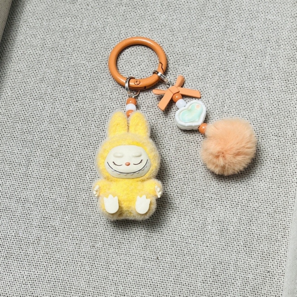 Plush Bunny Key & Card Holder Charm in Yellow with Pom Pom